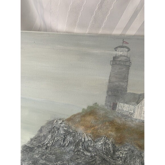 Hand Painted Original  Painting On Canvas Lighthouse Heavily Textured Sea Waves - Picture 10 of 11
